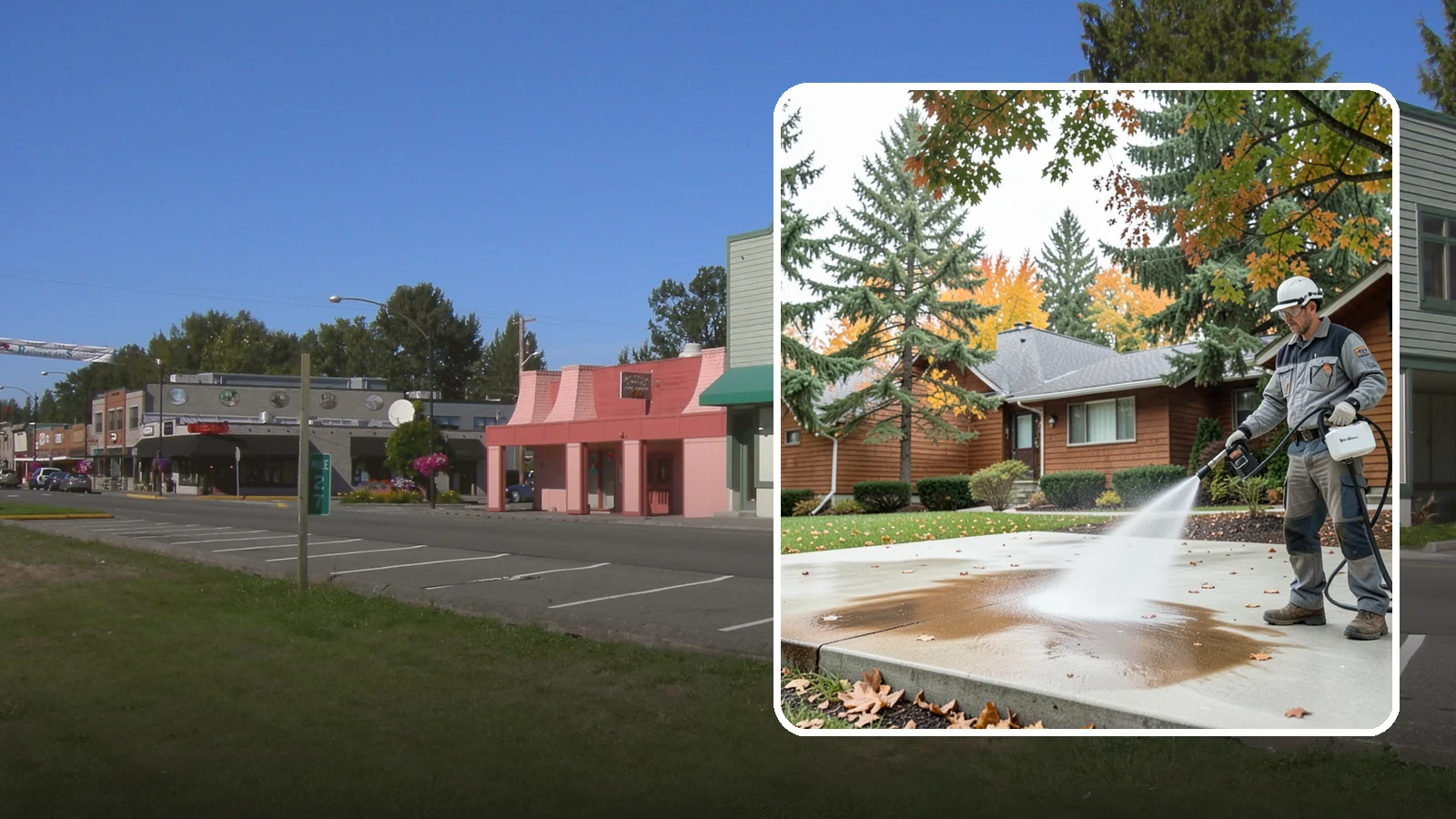 Leaf Stain Removal in Snoqualmie, King County, WA - Tannin stain removal that lifts the brown leaf and organic staining our heavy tree canopy leaves on hardscapes.