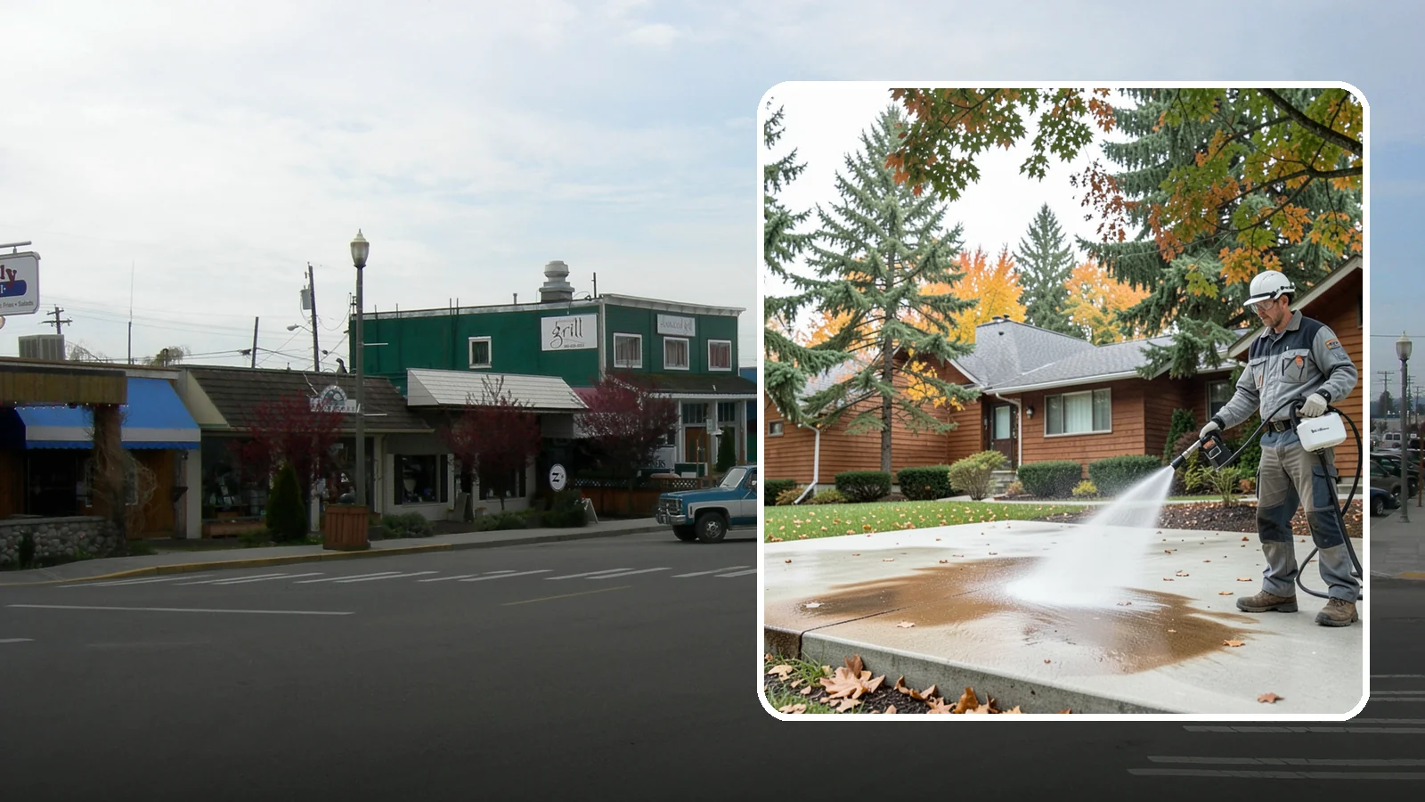 Leaf Stain Removal in Stanwood, Snohomish County, WA - Tannin stain removal that lifts the brown leaf and organic staining our heavy tree canopy leaves on hardscapes.