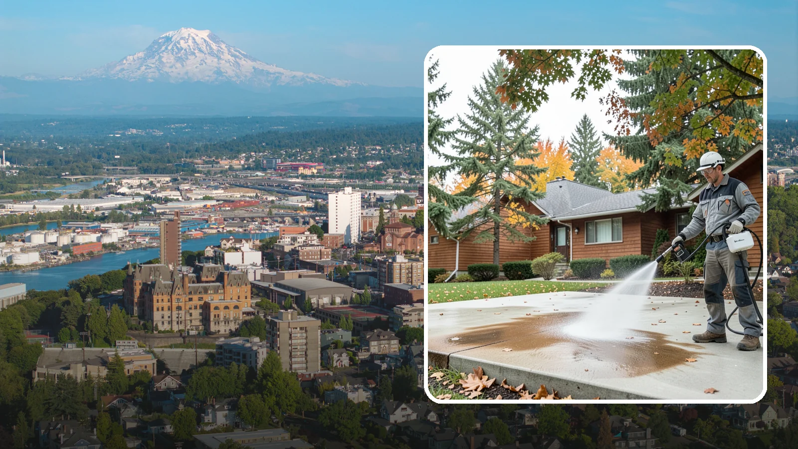 Leaf Stain Removal in Tacoma, Pierce County, WA - Tannin stain removal that lifts the brown leaf and organic staining our heavy tree canopy leaves on hardscapes.