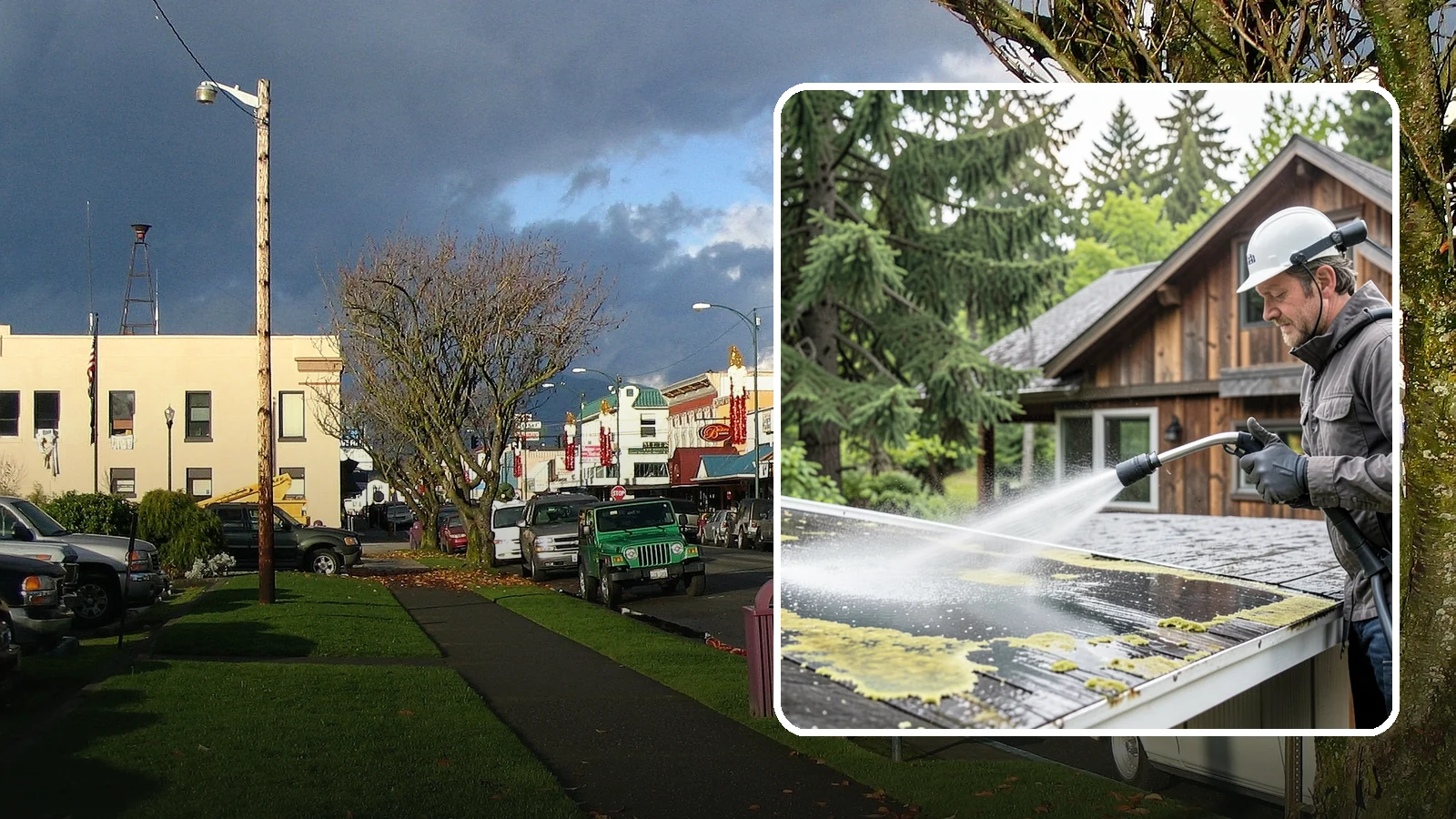 Lichen Removal in Arlington, Snohomish County, WA - Careful treatment and removal of stubborn lichen that anchors into roofs, fences, and masonry in damp conditions.