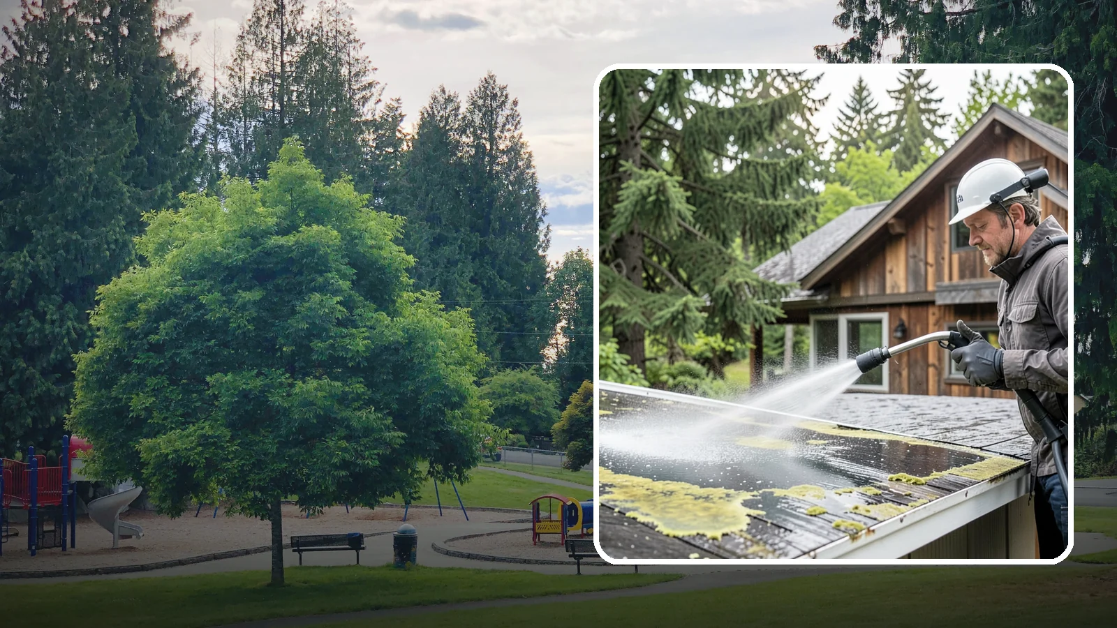 Lichen Removal in Bonney Lake, Pierce County, WA - Careful treatment and removal of stubborn lichen that anchors into roofs, fences, and masonry in damp conditions.