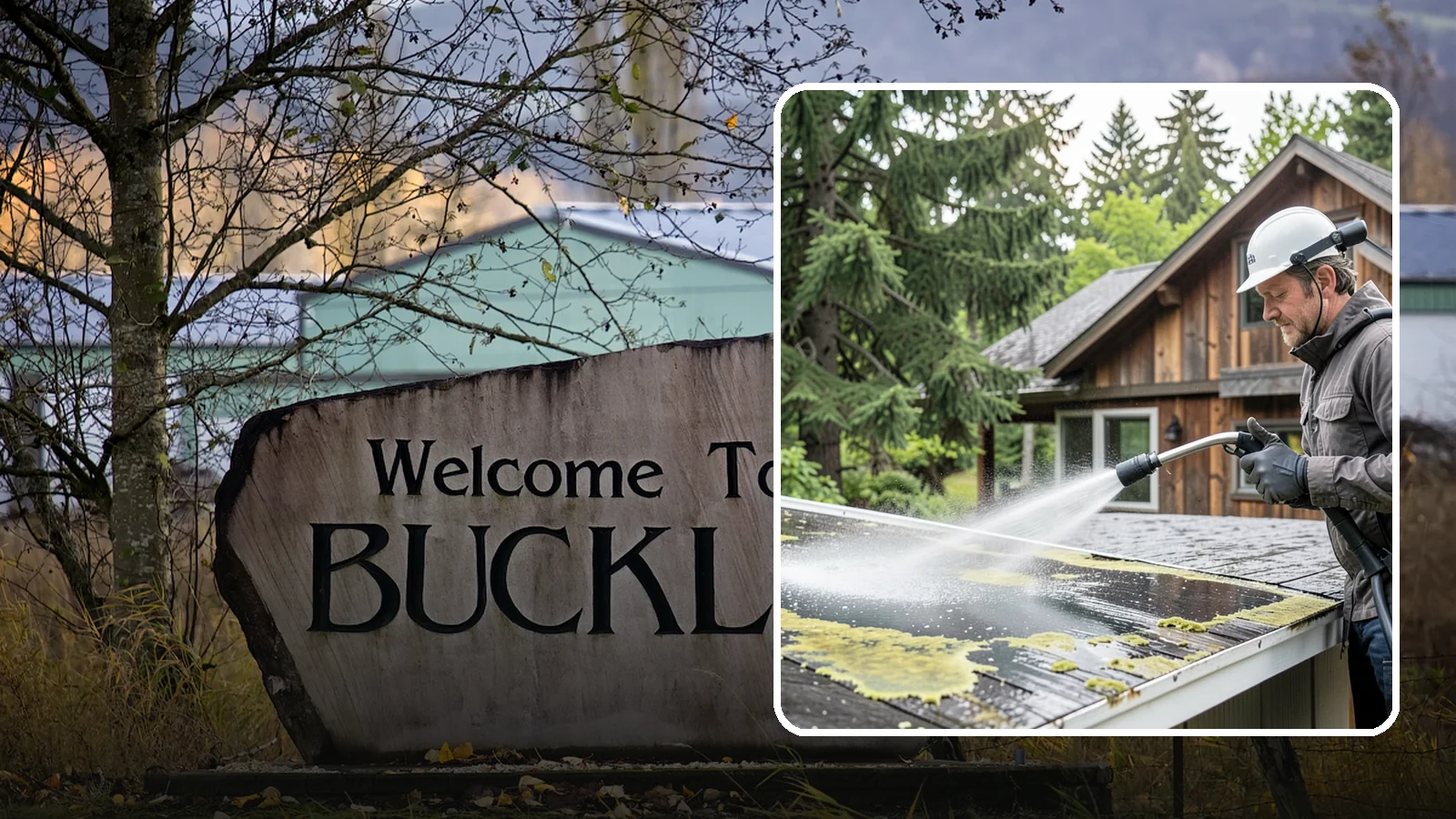 Lichen Removal in Buckley, Pierce County, WA - Careful treatment and removal of stubborn lichen that anchors into roofs, fences, and masonry in damp conditions.