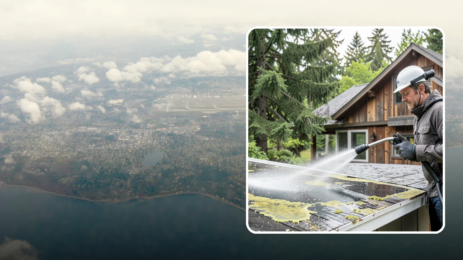 Lichen Removal in Burien, King County, WA - Careful treatment and removal of stubborn lichen that anchors into roofs, fences, and masonry in damp conditions.
