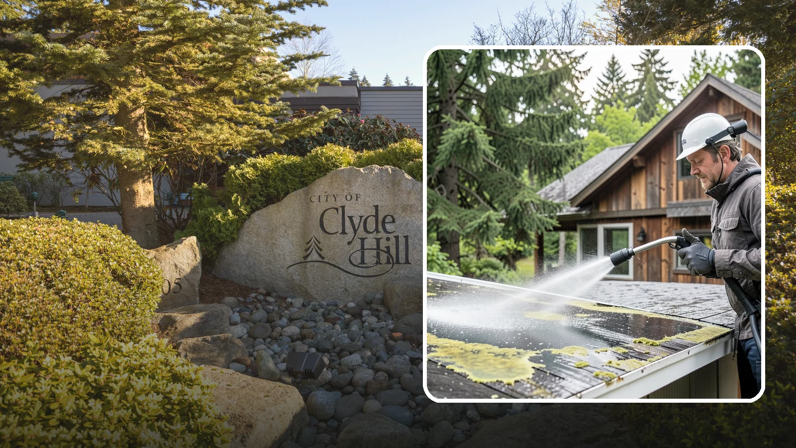 Lichen Removal in Clyde Hill, King County, WA - Careful treatment and removal of stubborn lichen that anchors into roofs, fences, and masonry in damp conditions.