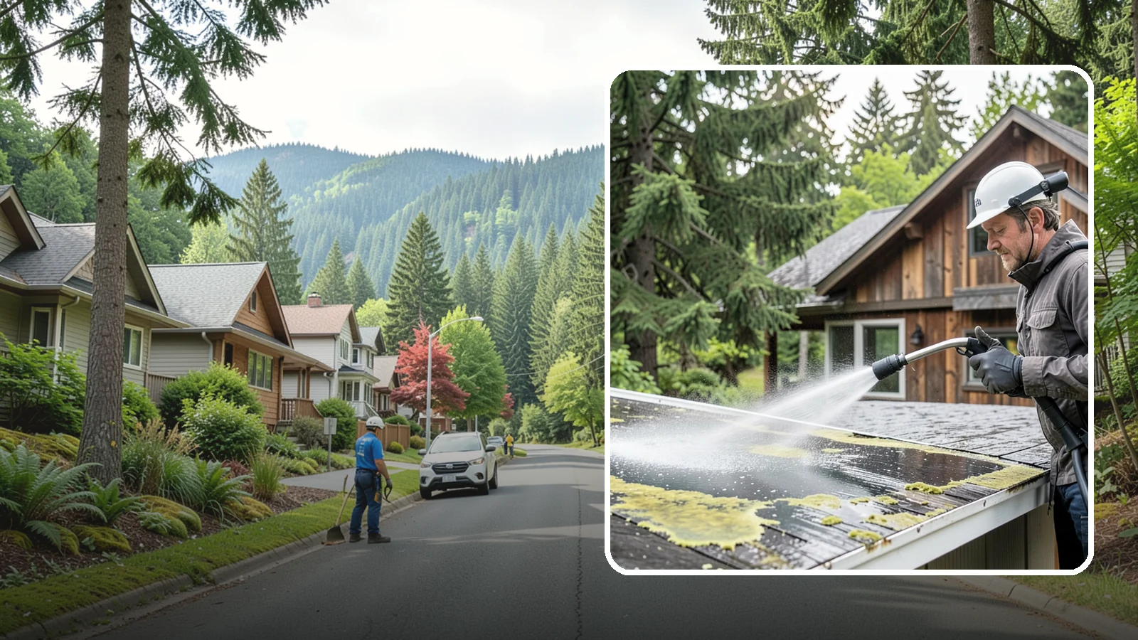 Lichen Removal in Darrington, Snohomish County, WA - Careful treatment and removal of stubborn lichen that anchors into roofs, fences, and masonry in damp conditions.