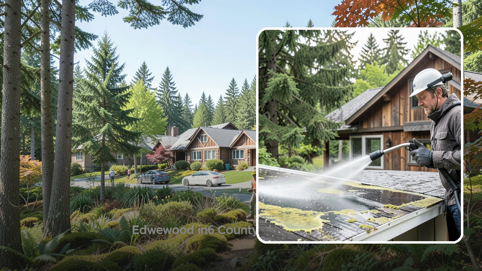 Lichen Removal in Edgewood, Pierce County, WA - Careful treatment and removal of stubborn lichen that anchors into roofs, fences, and masonry in damp conditions.