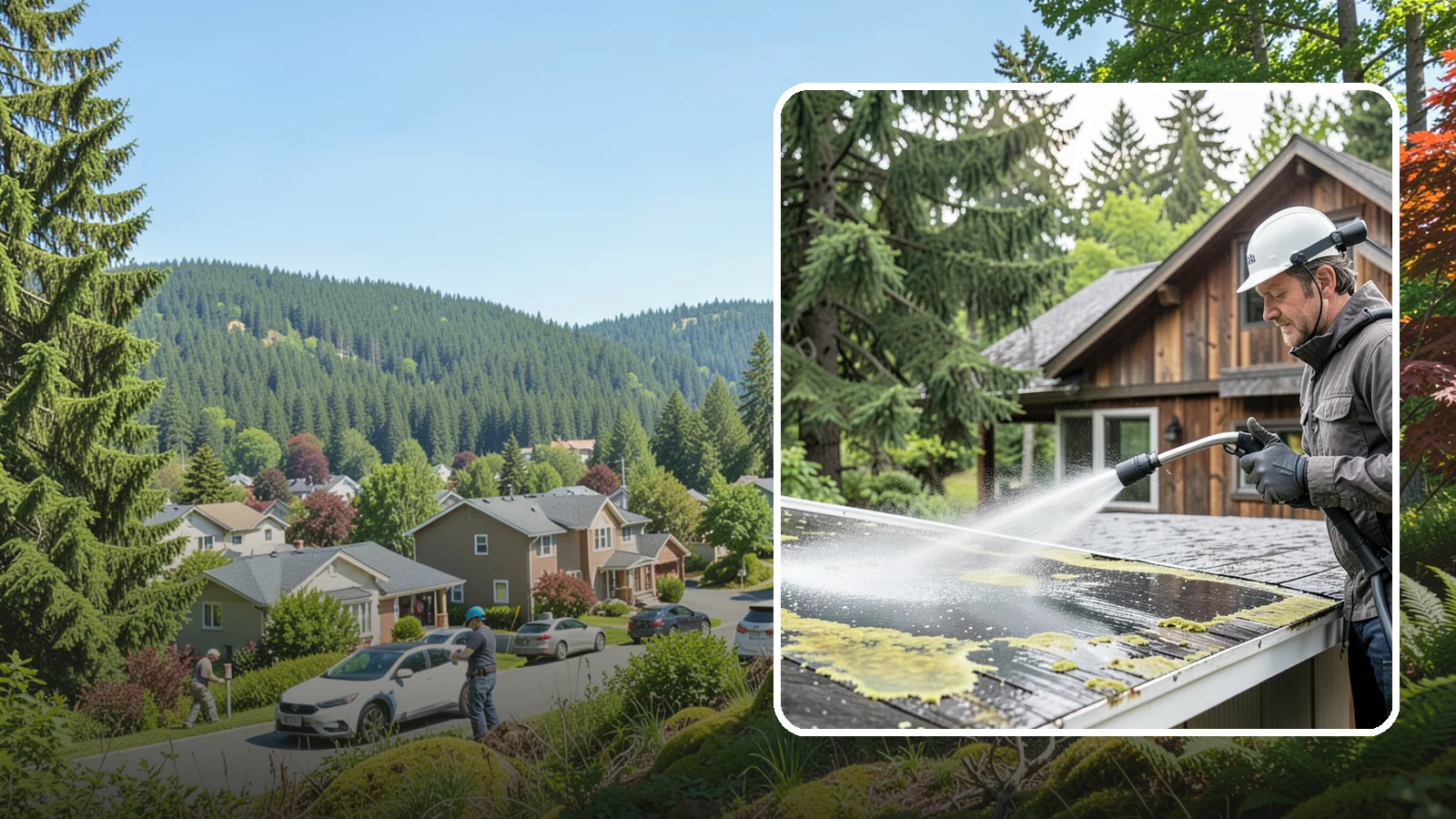 Lichen Removal in Index, Snohomish County, WA - Careful treatment and removal of stubborn lichen that anchors into roofs, fences, and masonry in damp conditions.