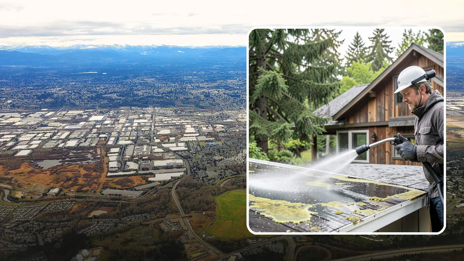 Lichen Removal in Kent, King County, WA - Careful treatment and removal of stubborn lichen that anchors into roofs, fences, and masonry in damp conditions.