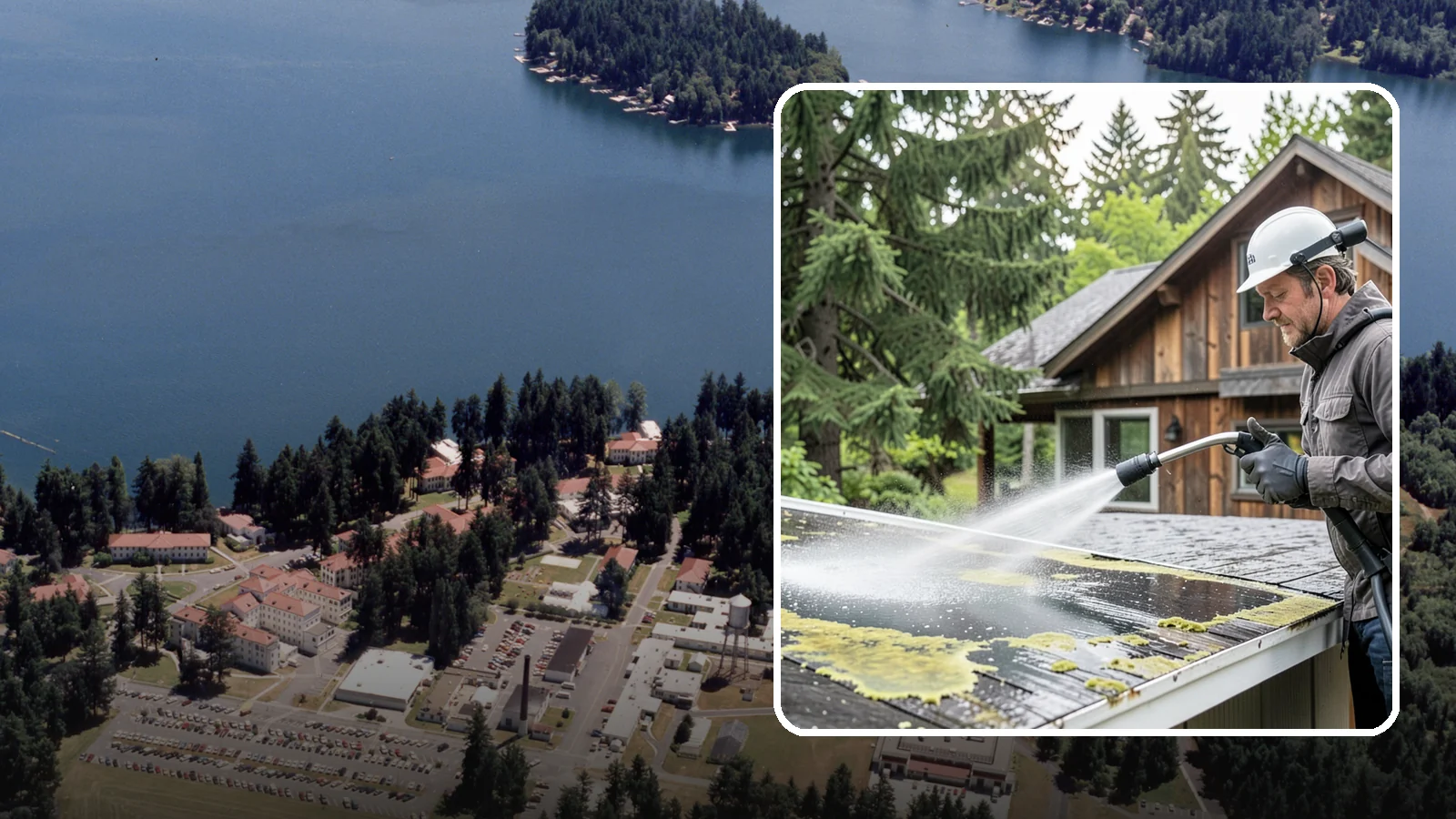 Lichen Removal in Lakewood, Pierce County, WA - Careful treatment and removal of stubborn lichen that anchors into roofs, fences, and masonry in damp conditions.
