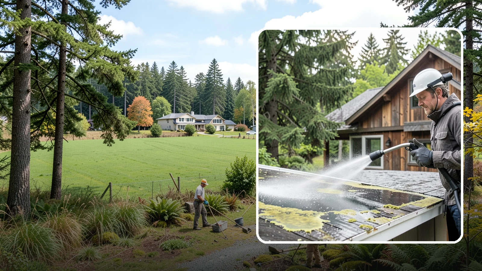 Lichen Removal in Lyman, Skagit County, WA - Careful treatment and removal of stubborn lichen that anchors into roofs, fences, and masonry in damp conditions.