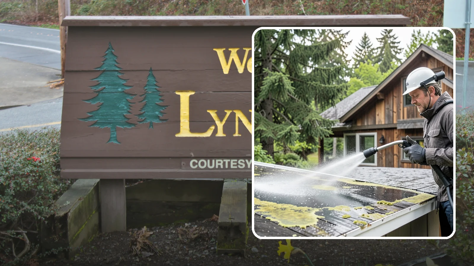 Lichen Removal in Lynnwood, Snohomish County, WA - Careful treatment and removal of stubborn lichen that anchors into roofs, fences, and masonry in damp conditions.