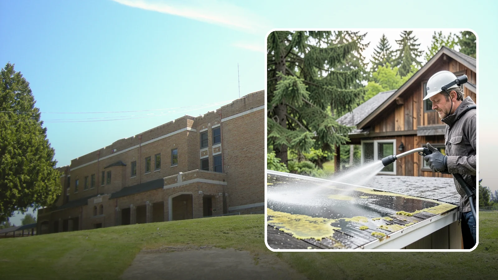 Lichen Removal in Maple Valley, King County, WA - Careful treatment and removal of stubborn lichen that anchors into roofs, fences, and masonry in damp conditions.