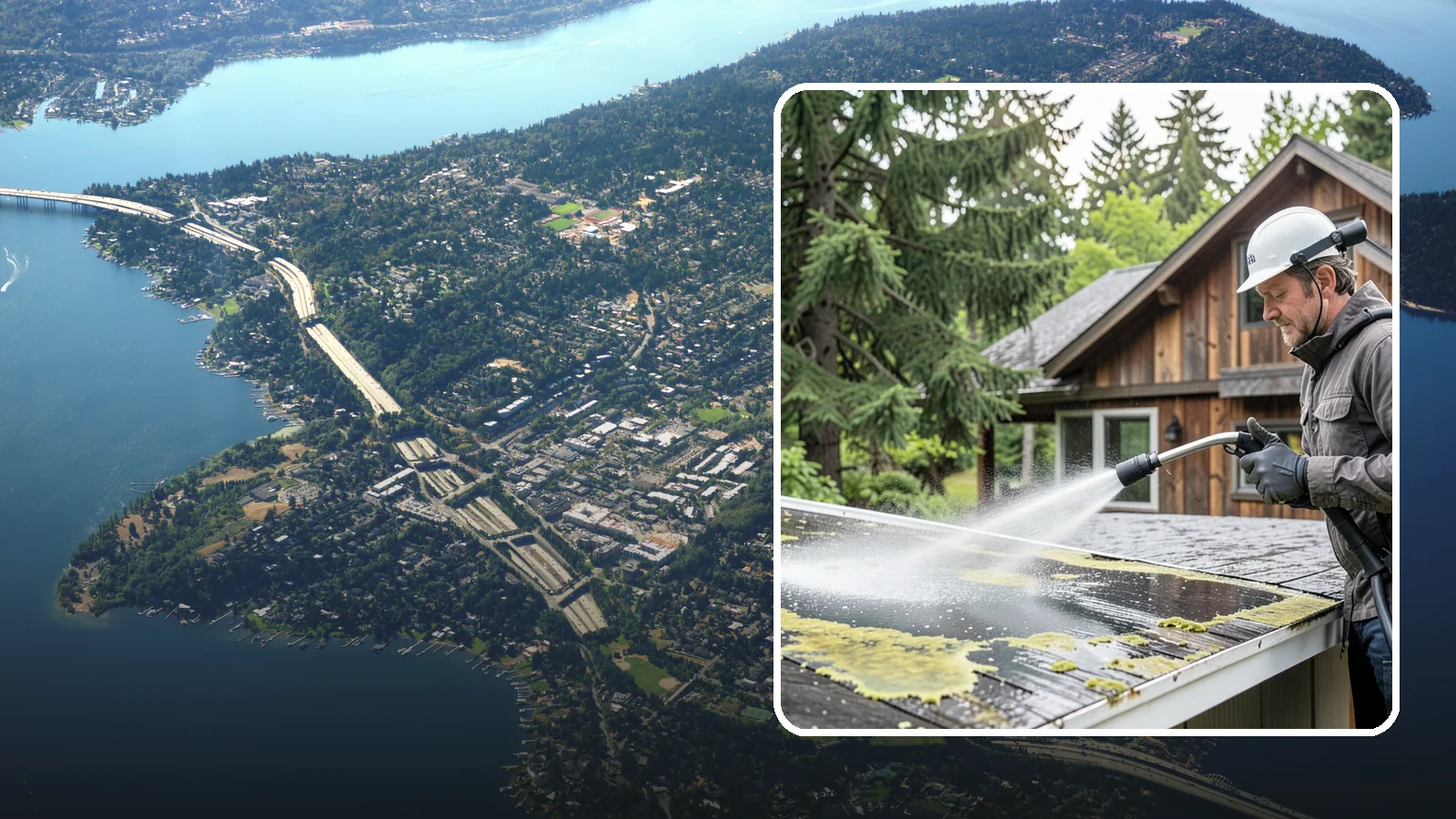 Lichen Removal in Mercer Island, King County, WA - Careful treatment and removal of stubborn lichen that anchors into roofs, fences, and masonry in damp conditions.