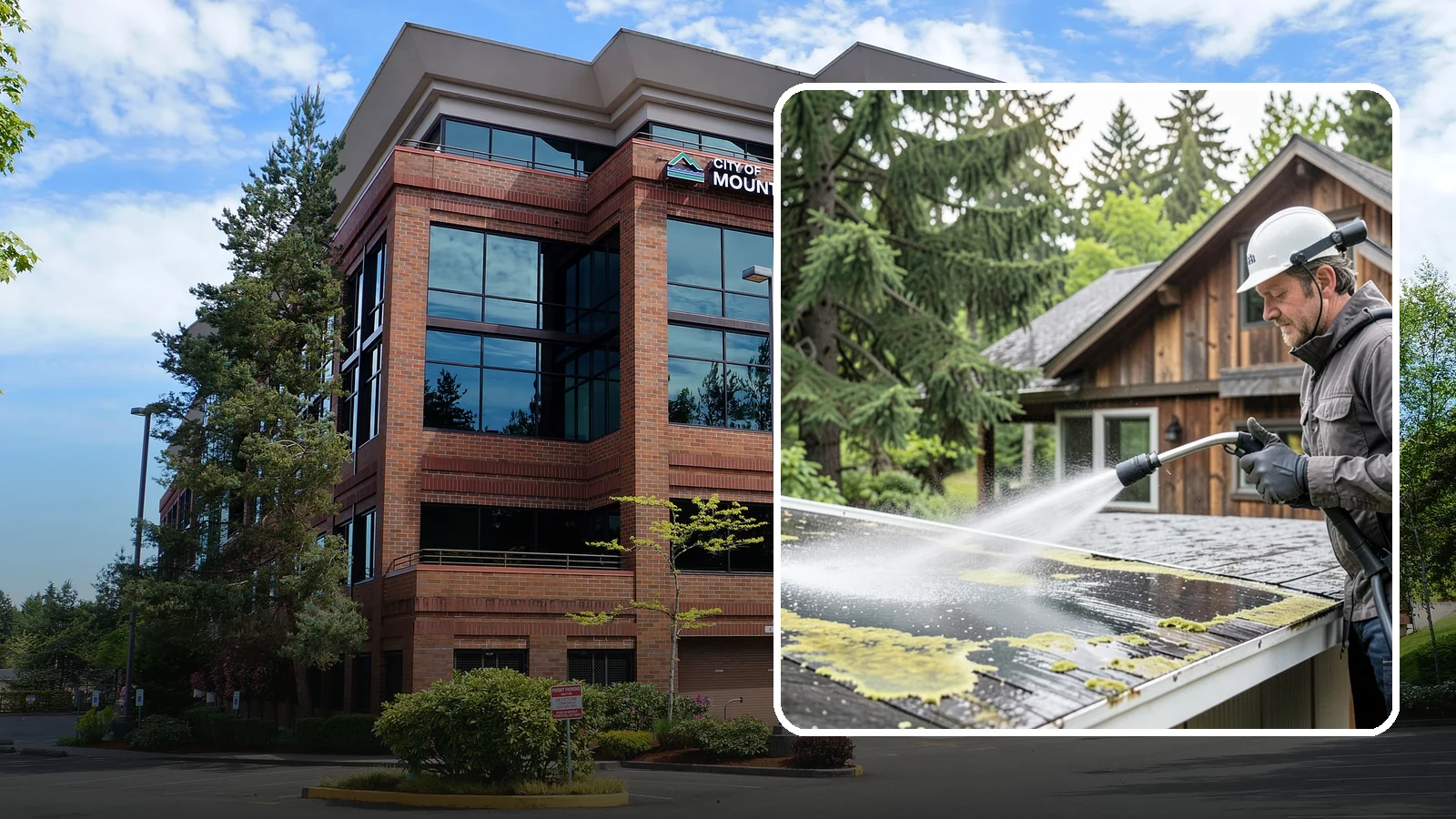 Lichen Removal in Mountlake Terrace, Snohomish County, WA - Careful treatment and removal of stubborn lichen that anchors into roofs, fences, and masonry in damp conditions.