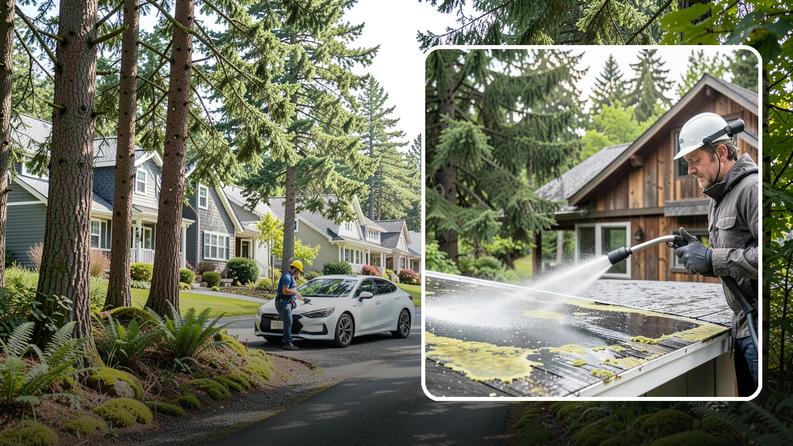 Lichen Removal in Normandy Park, King County, WA - Careful treatment and removal of stubborn lichen that anchors into roofs, fences, and masonry in damp conditions.