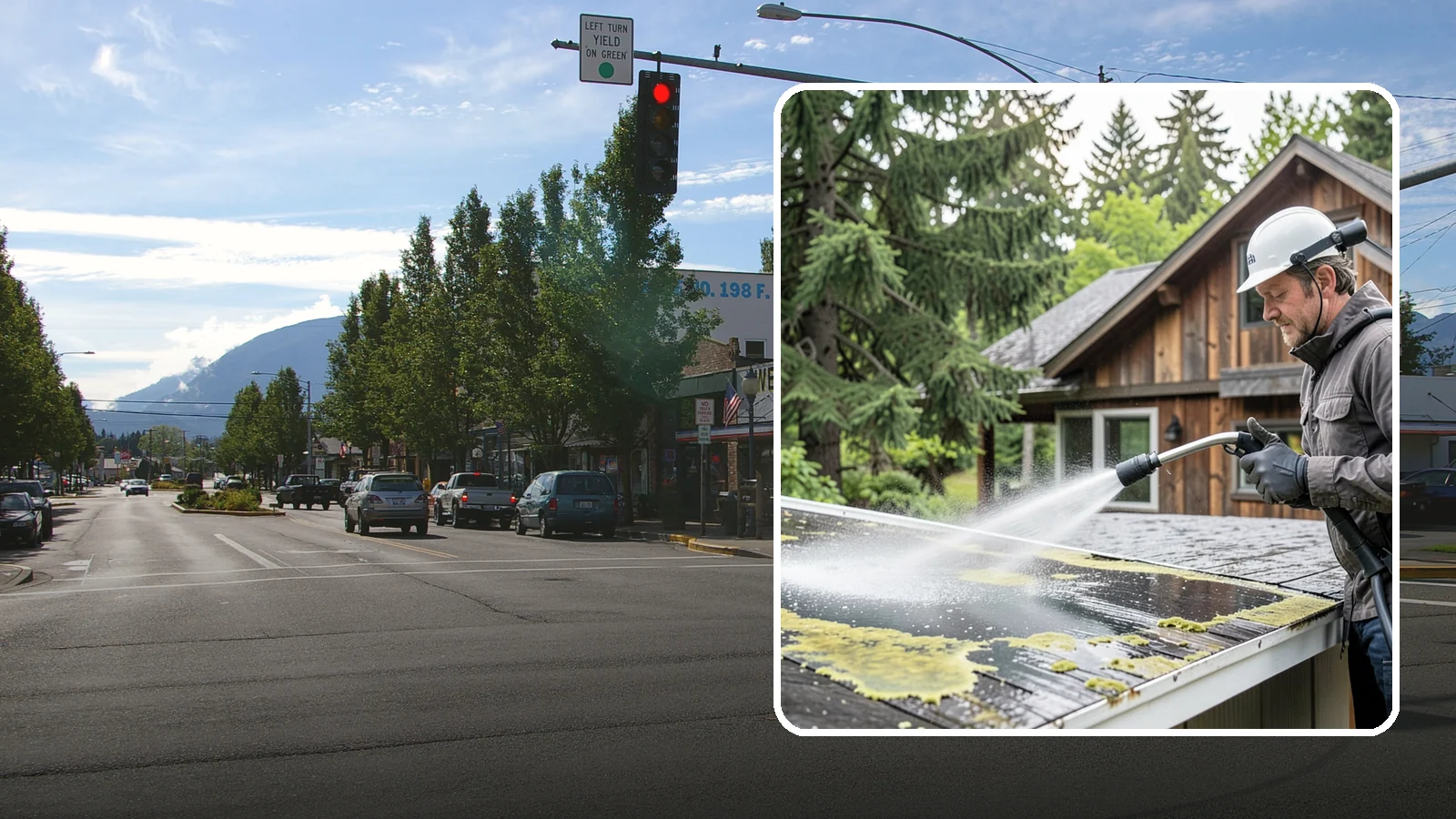 Lichen Removal in North Bend, King County, WA - Careful treatment and removal of stubborn lichen that anchors into roofs, fences, and masonry in damp conditions.