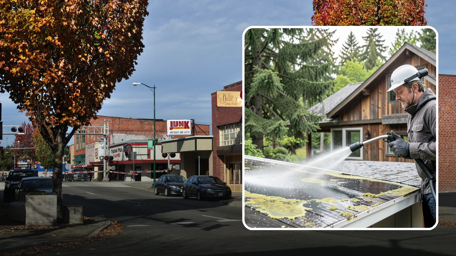 Lichen Removal in Puyallup, Pierce County, WA - Careful treatment and removal of stubborn lichen that anchors into roofs, fences, and masonry in damp conditions.