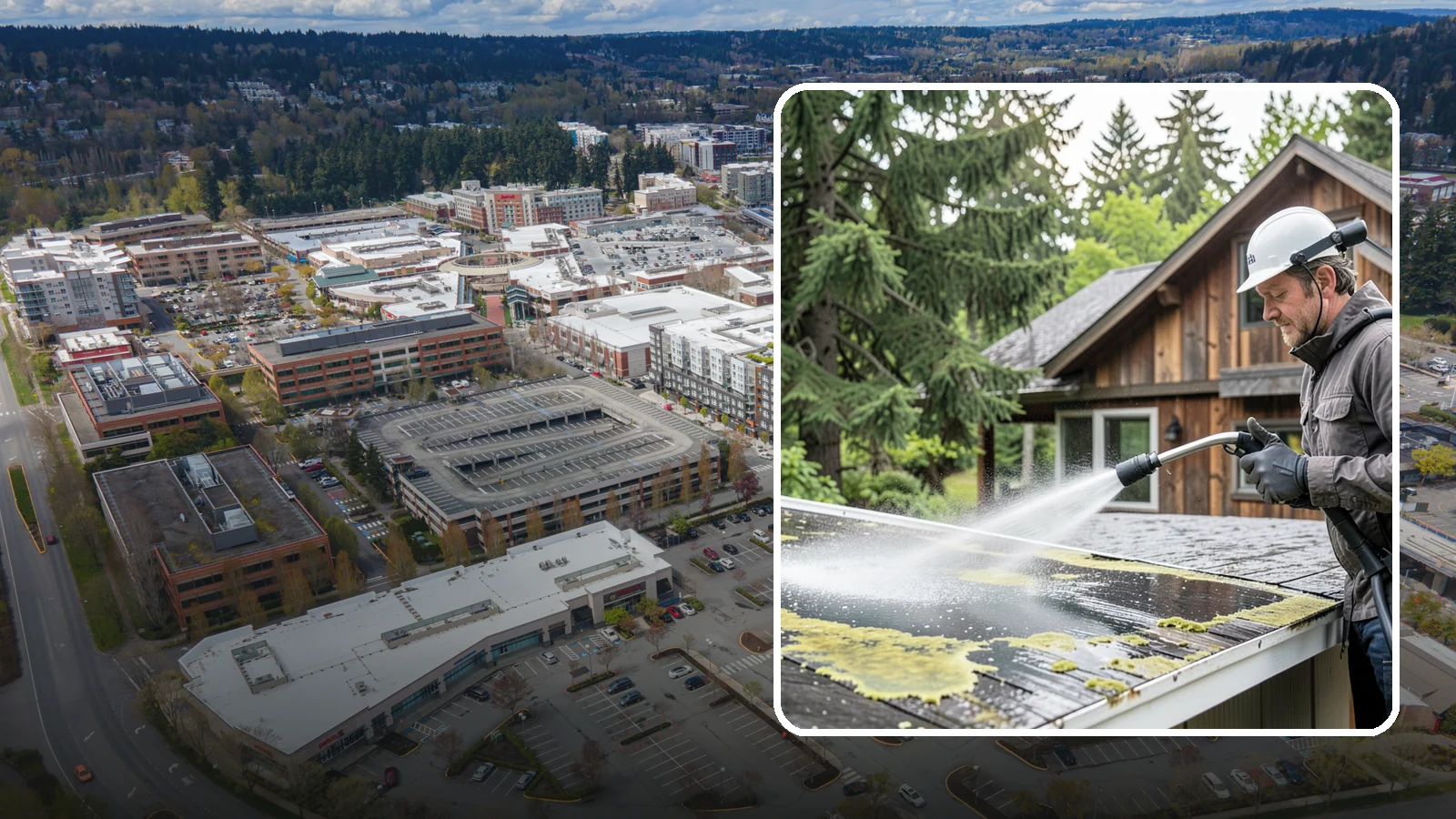 Lichen Removal in Redmond, King County, WA - Careful treatment and removal of stubborn lichen that anchors into roofs, fences, and masonry in damp conditions.