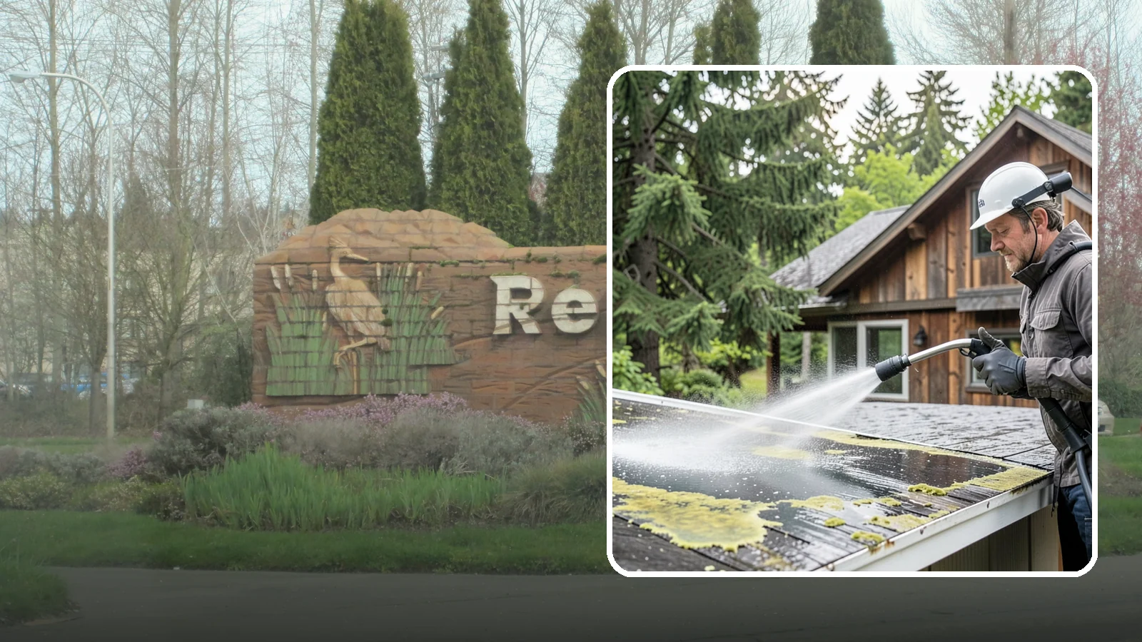 Lichen Removal in Renton, King County, WA - Careful treatment and removal of stubborn lichen that anchors into roofs, fences, and masonry in damp conditions.
