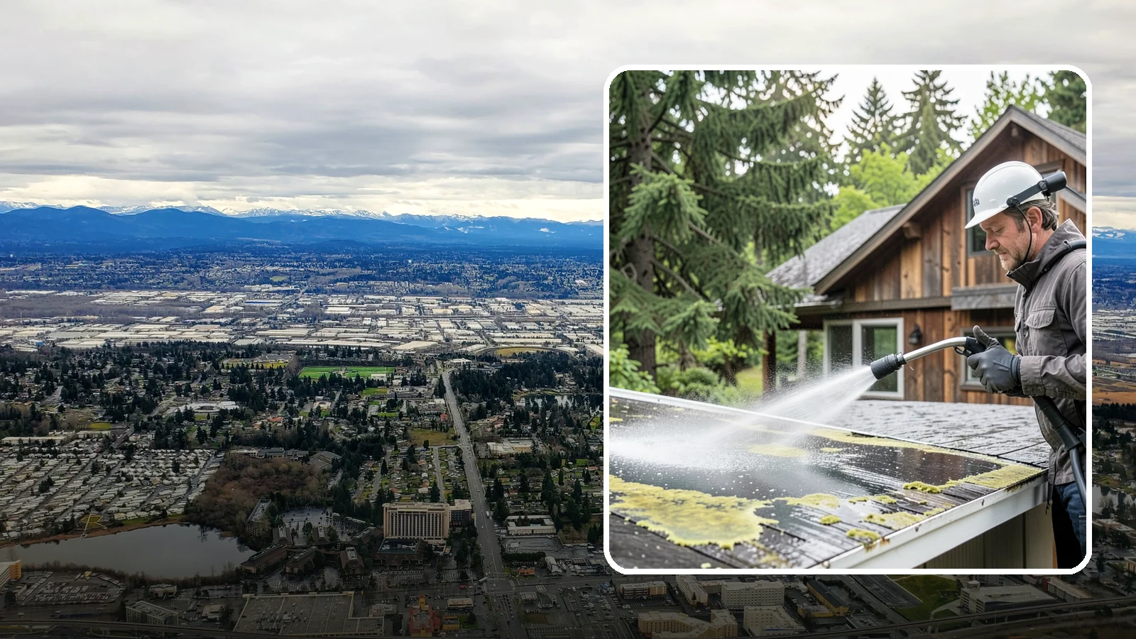 Lichen Removal in SeaTac, King County, WA - Careful treatment and removal of stubborn lichen that anchors into roofs, fences, and masonry in damp conditions.