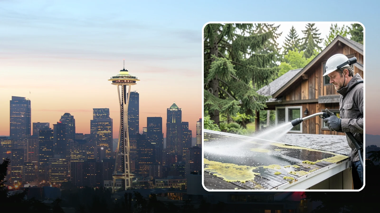 Lichen Removal in Seattle, King County, WA - Careful treatment and removal of stubborn lichen that anchors into roofs, fences, and masonry in damp conditions.