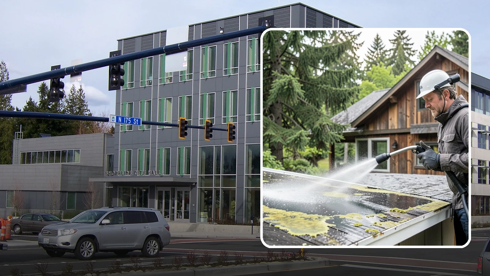 Lichen Removal in Shoreline, King County, WA - Careful treatment and removal of stubborn lichen that anchors into roofs, fences, and masonry in damp conditions.