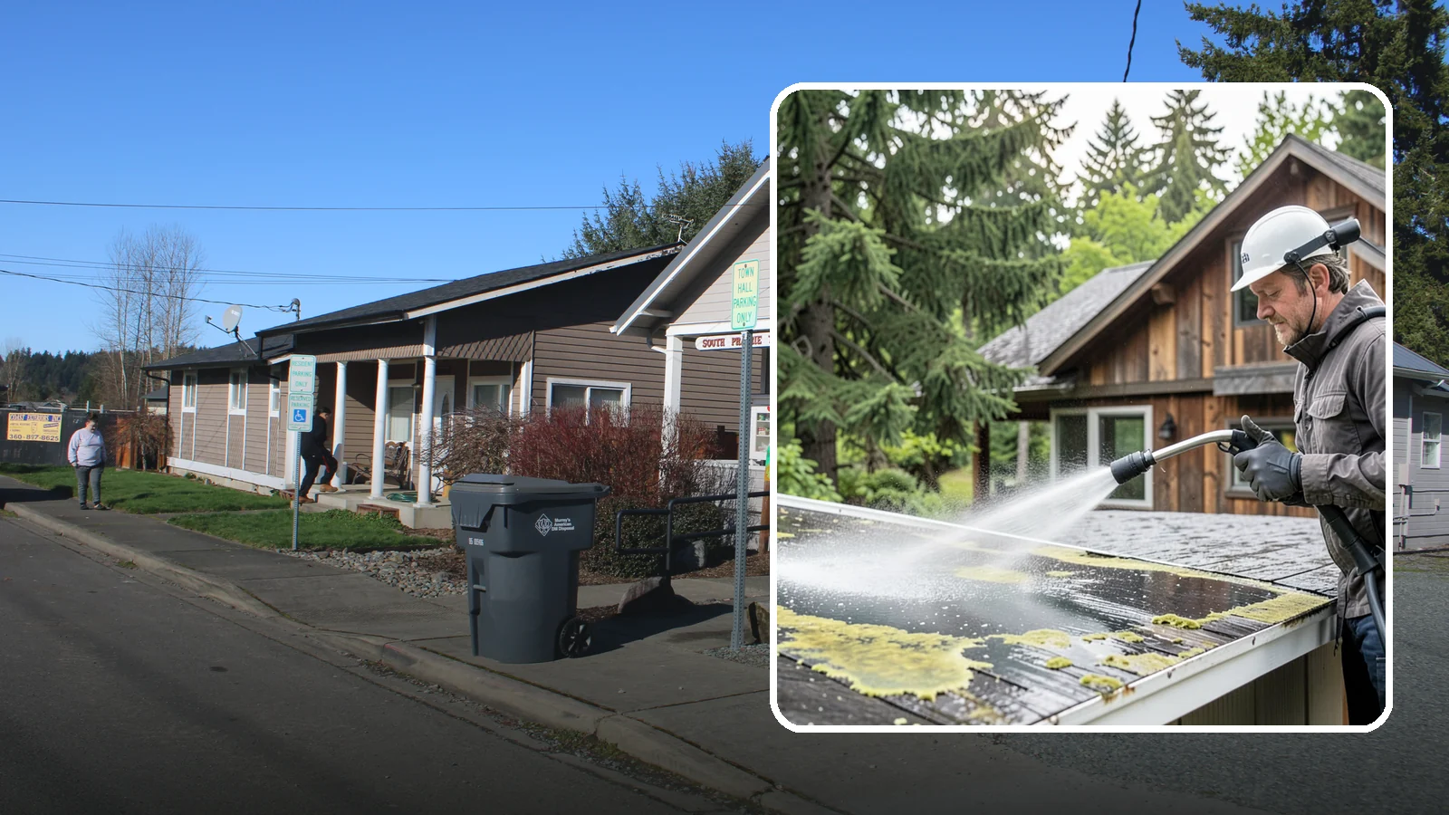 Lichen Removal in South Prairie, Pierce County, WA - Careful treatment and removal of stubborn lichen that anchors into roofs, fences, and masonry in damp conditions.