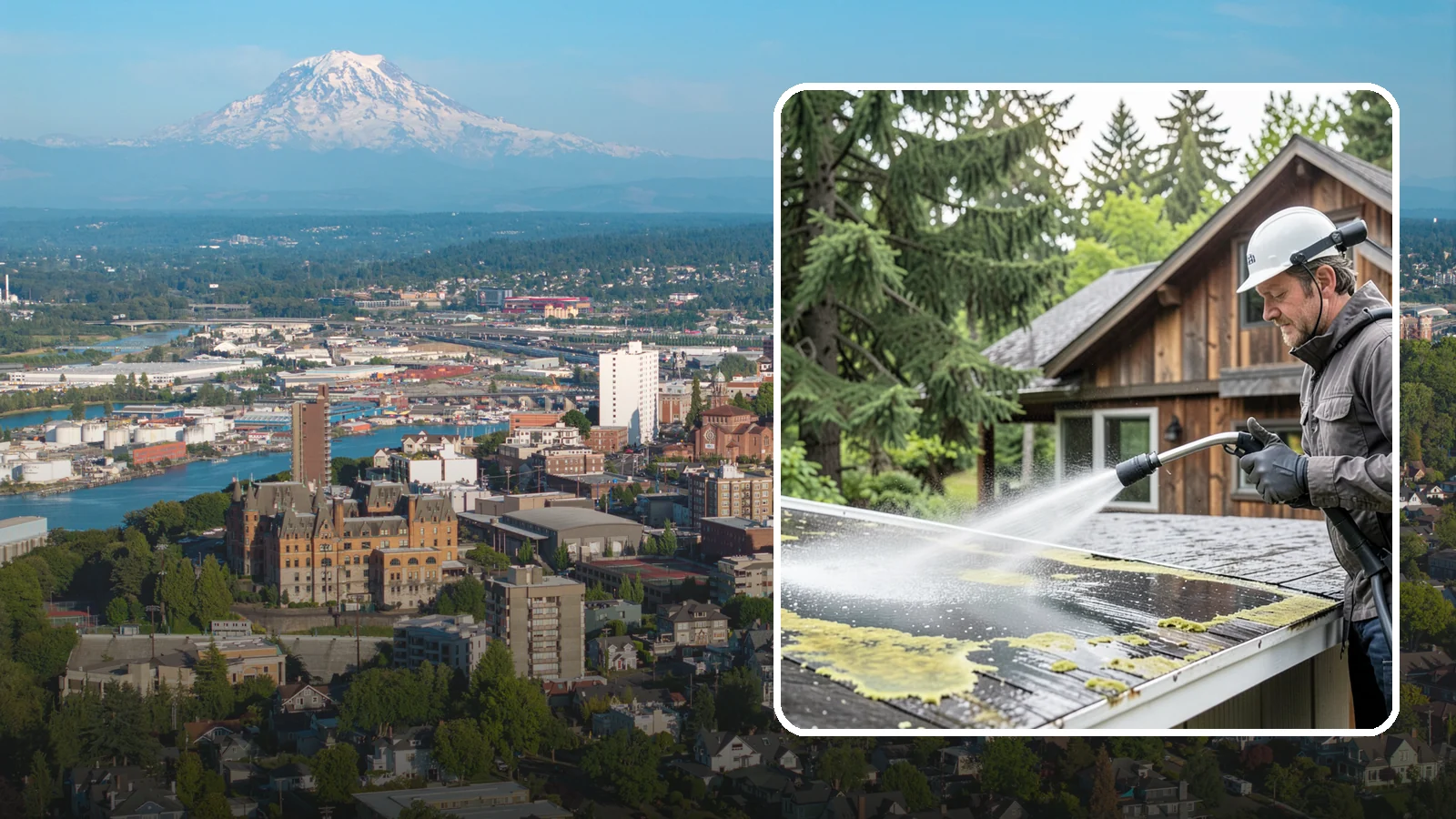 Lichen Removal in Tacoma, Pierce County, WA - Careful treatment and removal of stubborn lichen that anchors into roofs, fences, and masonry in damp conditions.
