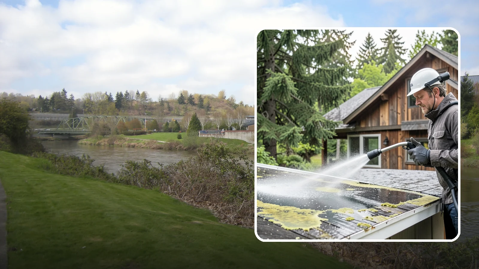Lichen Removal in Tukwila, King County, WA - Careful treatment and removal of stubborn lichen that anchors into roofs, fences, and masonry in damp conditions.