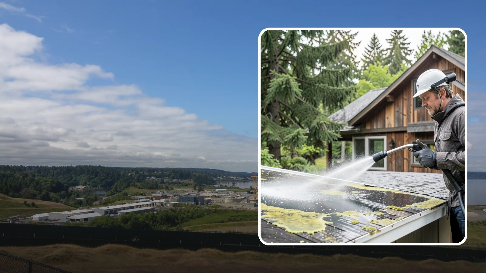 Lichen Removal in University Place, Pierce County, WA - Careful treatment and removal of stubborn lichen that anchors into roofs, fences, and masonry in damp conditions.