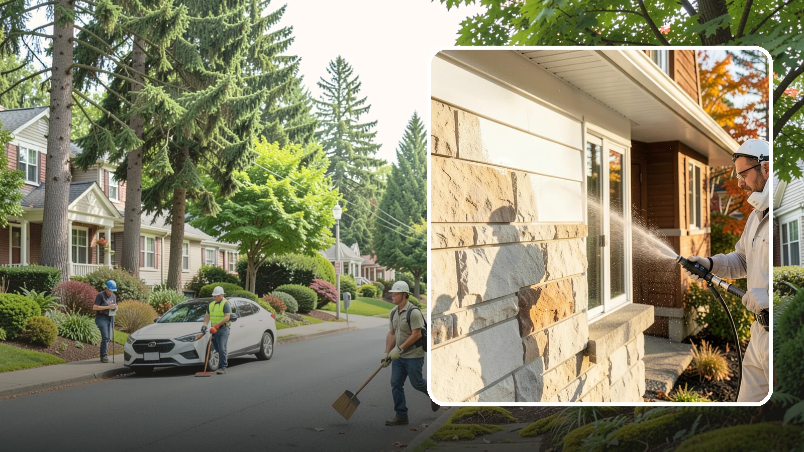 Limestone Cleaning in Beaux Arts Village, King County, WA - Clean soft, acid-sensitive limestone with neutral chemistry that avoids etching the delicate surface.