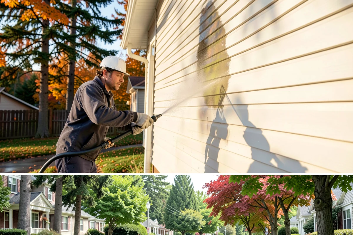 Limestone Cleaning in Beaux Arts Village, King County, WA - Dry summer weather is safest, because saturated limestone is even more delicate and slower to recover after cleaning.