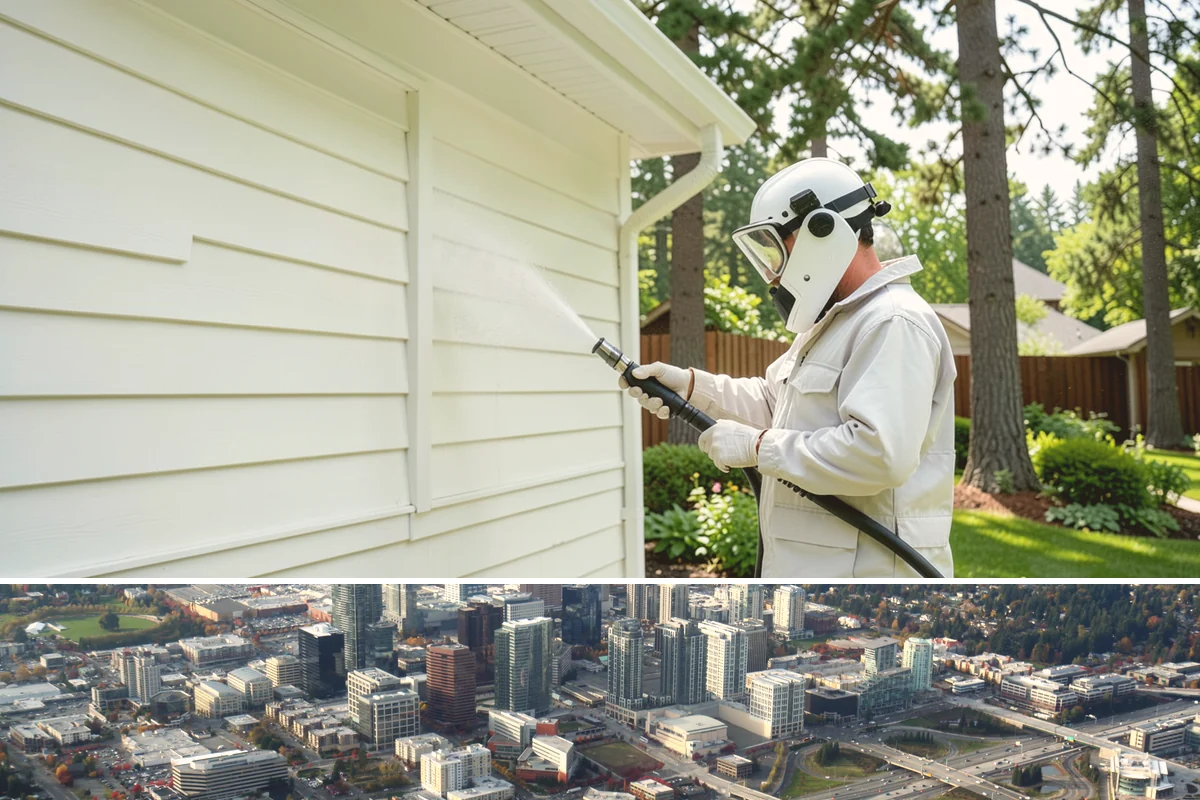 Limestone Cleaning in Bellevue, King County, WA - Dry summer weather is safest, because saturated limestone is even more delicate and slower to recover after cleaning.