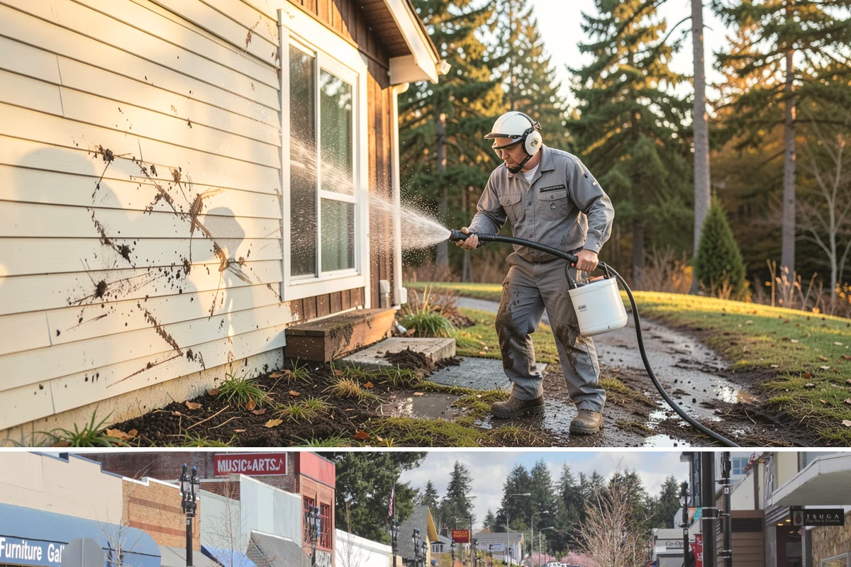 Limestone Cleaning in Bothell, King County, WA - Dry summer weather is safest, because saturated limestone is even more delicate and slower to recover after cleaning.