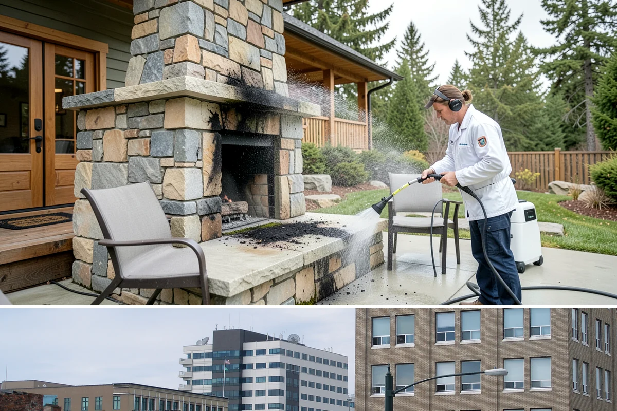 Limestone Cleaning in Everett, Snohomish County, WA - Dry summer weather is safest, because saturated limestone is even more delicate and slower to recover after cleaning.