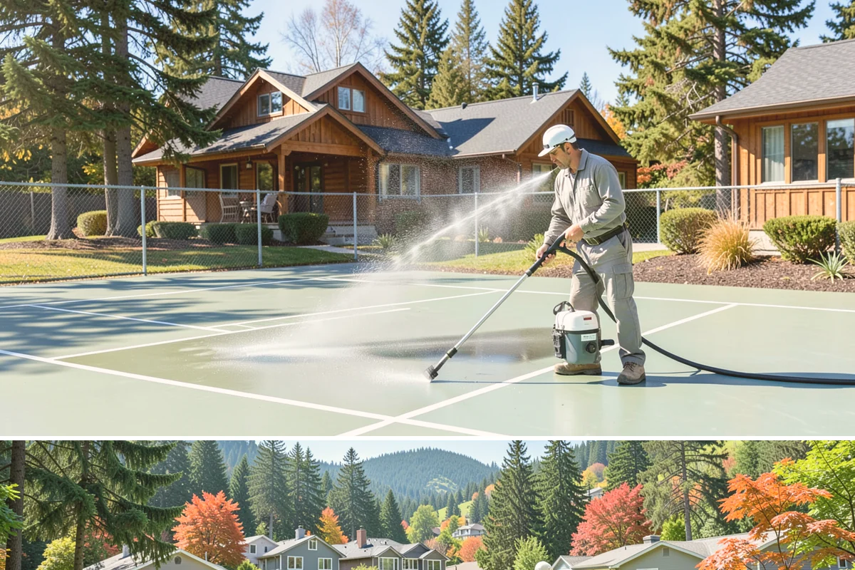 Limestone Cleaning in Fircrest, Pierce County, WA - Dry summer weather is safest, because saturated limestone is even more delicate and slower to recover after cleaning.