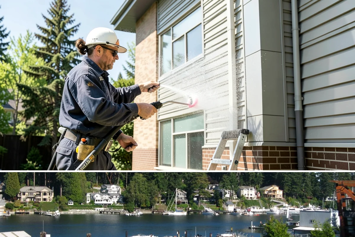Limestone Cleaning in Gig Harbor, Pierce County, WA - Dry summer weather is safest, because saturated limestone is even more delicate and slower to recover after cleaning.