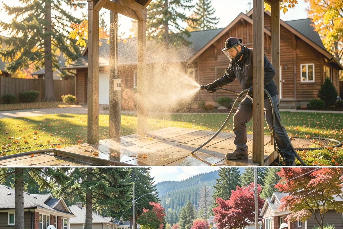 Limestone Cleaning in Hunts Point, King County, WA - Dry summer weather is safest, because saturated limestone is even more delicate and slower to recover after cleaning.