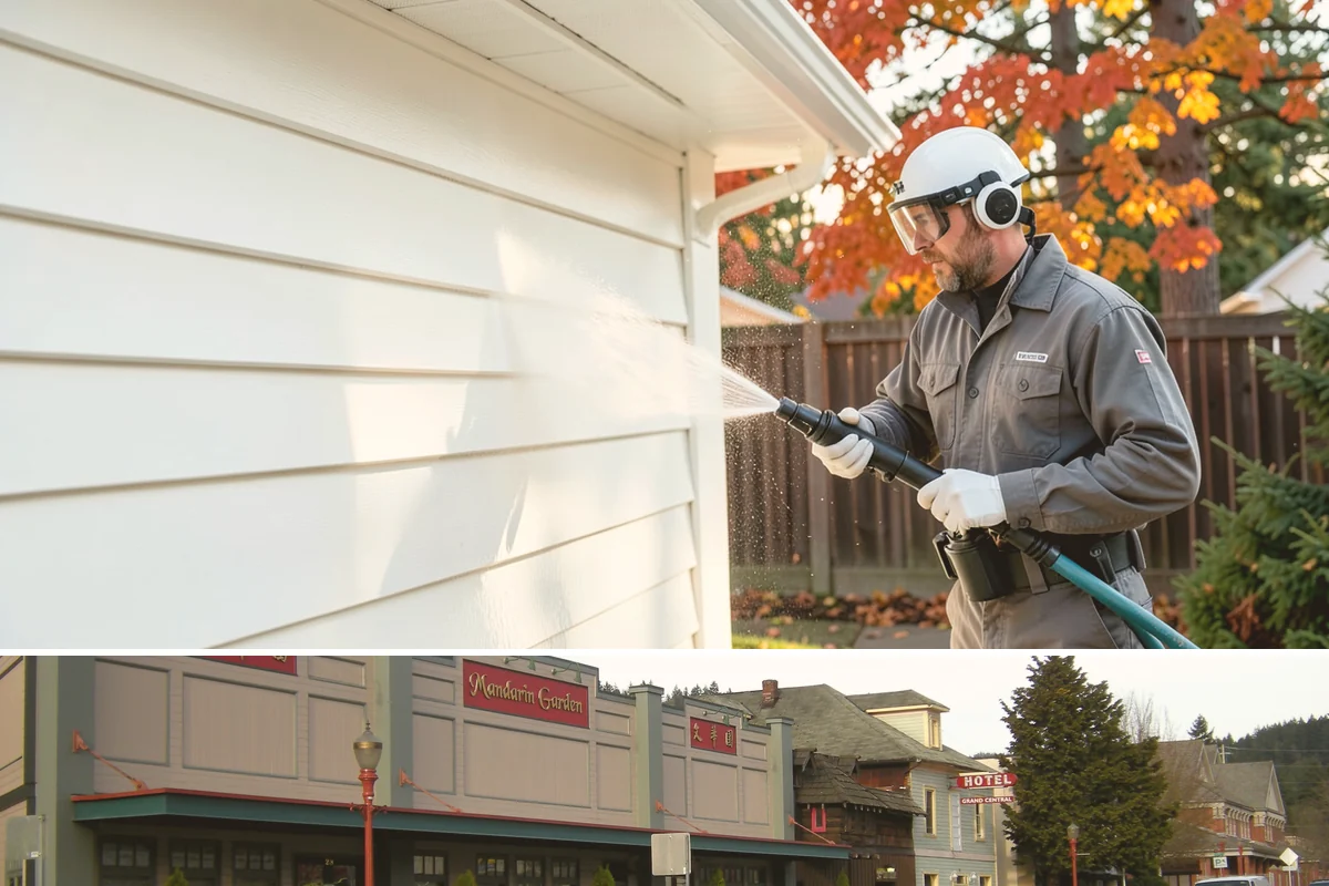 Limestone Cleaning in Issaquah, King County, WA - Dry summer weather is safest, because saturated limestone is even more delicate and slower to recover after cleaning.