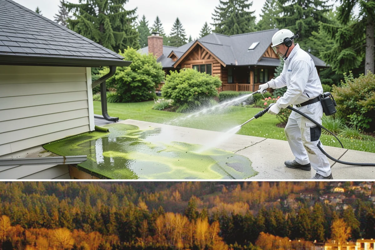 Limestone Cleaning in Kenmore, King County, WA - Dry summer weather is safest, because saturated limestone is even more delicate and slower to recover after cleaning.