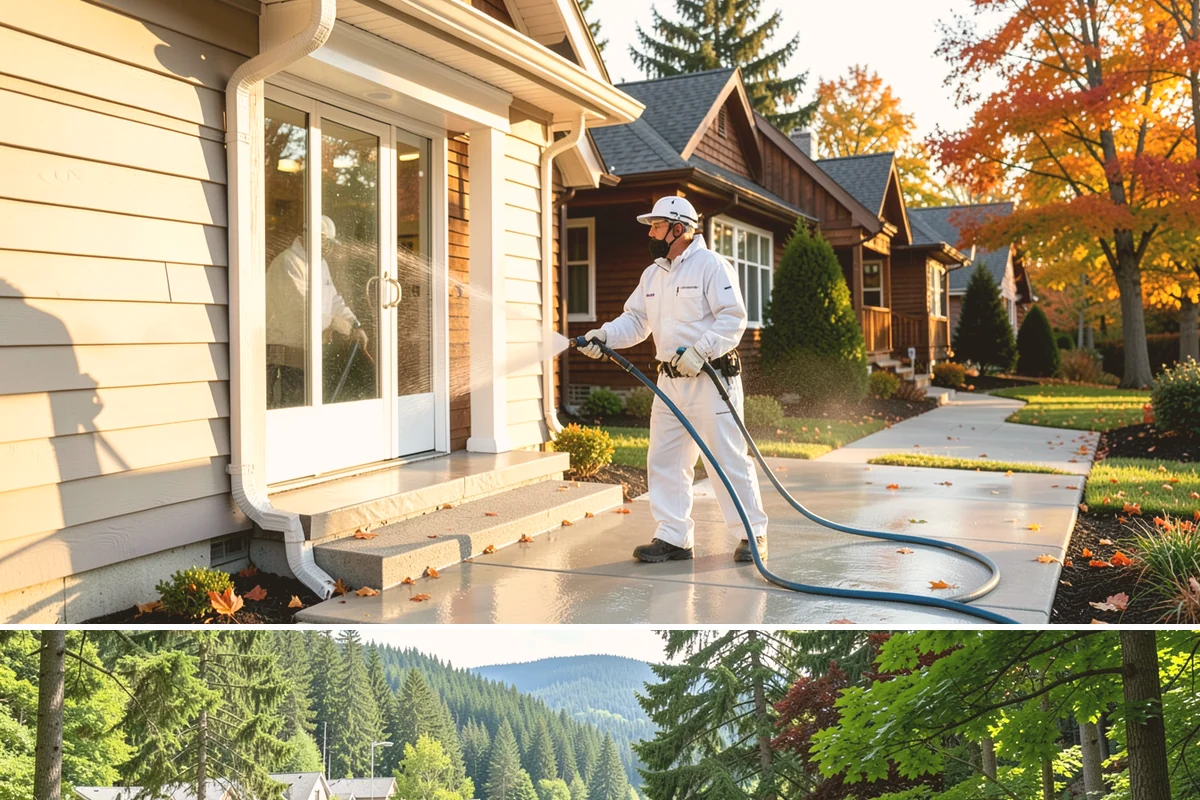 Limestone Cleaning in Lake Forest Park, King County, WA - Dry summer weather is safest, because saturated limestone is even more delicate and slower to recover after cleaning.