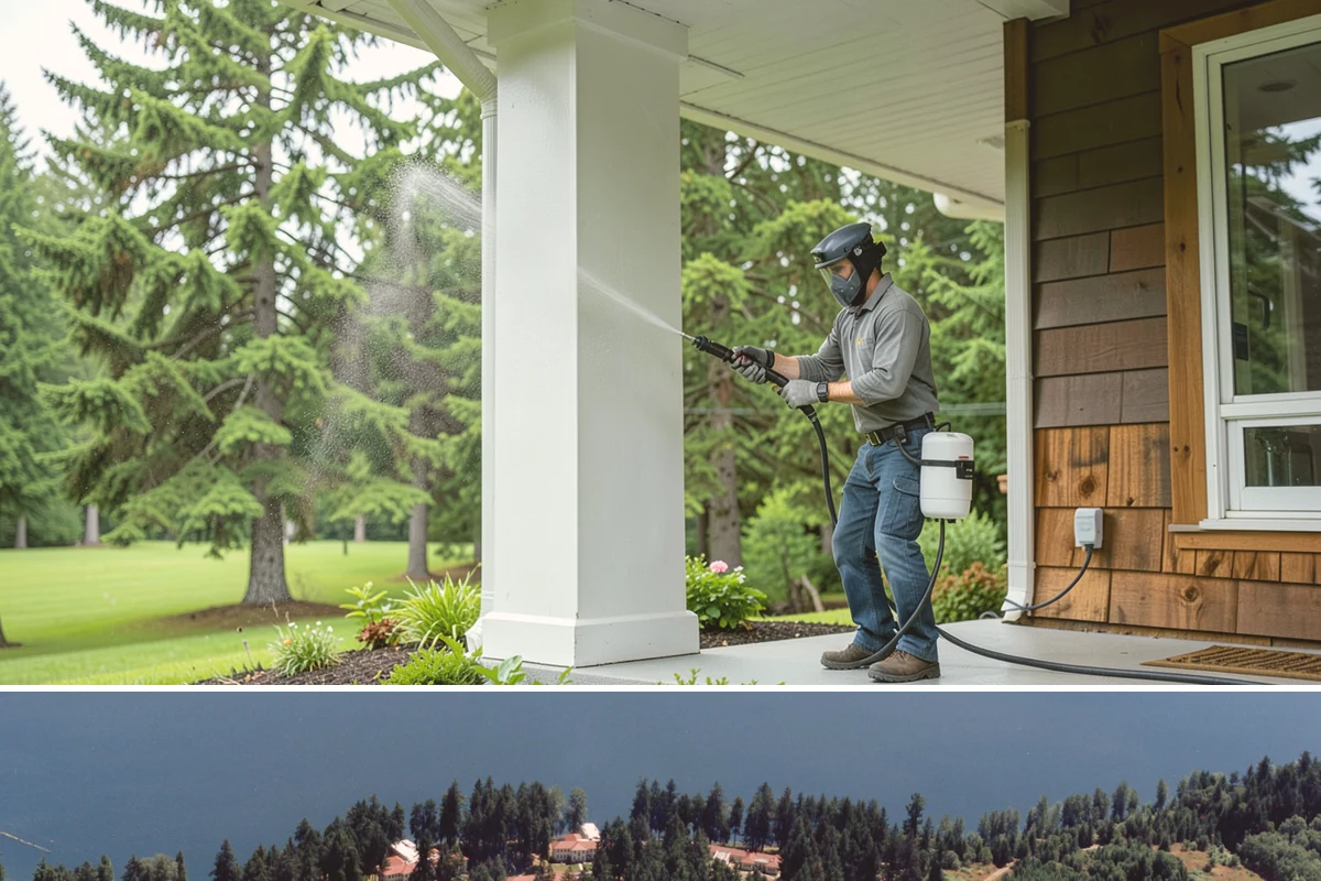 Limestone Cleaning in Lakewood, Pierce County, WA - Dry summer weather is safest, because saturated limestone is even more delicate and slower to recover after cleaning.