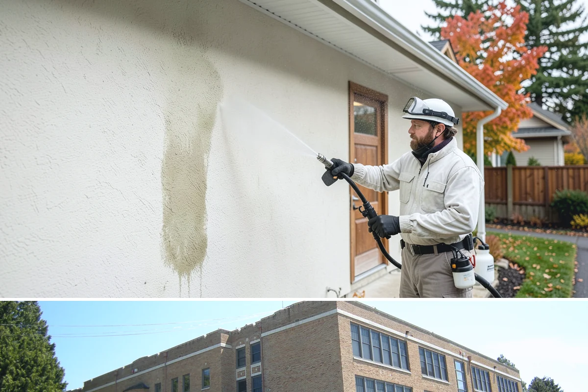 Limestone Cleaning in Maple Valley, King County, WA - Dry summer weather is safest, because saturated limestone is even more delicate and slower to recover after cleaning.