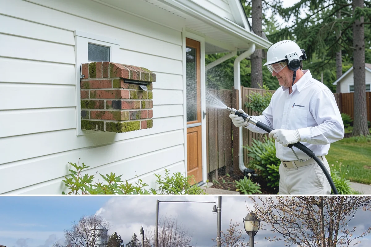 Limestone Cleaning in Marysville, Snohomish County, WA - Dry summer weather is safest, because saturated limestone is even more delicate and slower to recover after cleaning.
