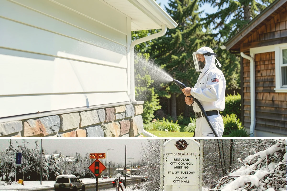Limestone Cleaning in Newcastle, King County, WA - Dry summer weather is safest, because saturated limestone is even more delicate and slower to recover after cleaning.