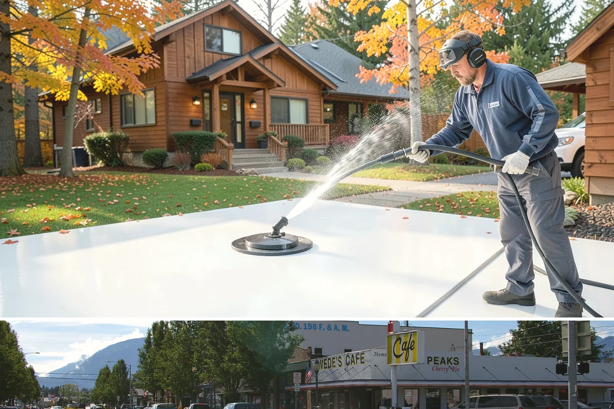 Limestone Cleaning in North Bend, King County, WA - Dry summer weather is safest, because saturated limestone is even more delicate and slower to recover after cleaning.