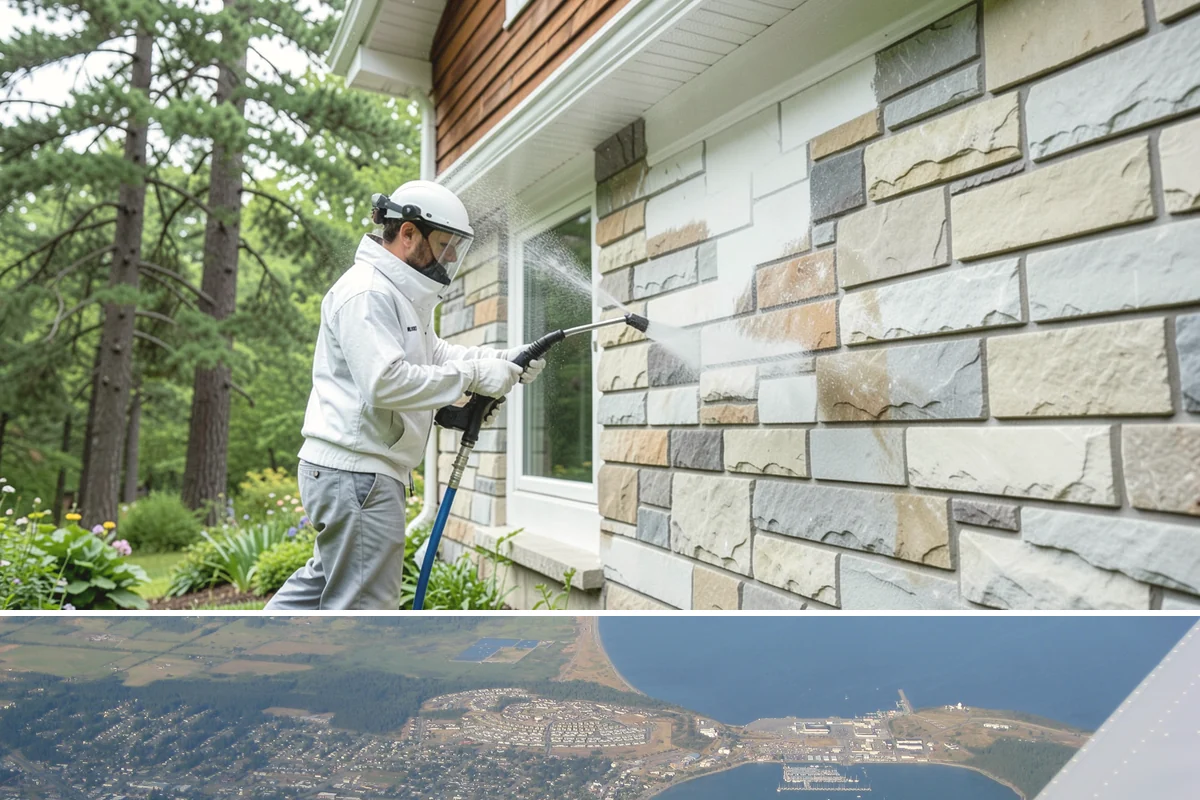 Limestone Cleaning in Oak Harbor, Island County, WA - Dry summer weather is safest, because saturated limestone is even more delicate and slower to recover after cleaning.