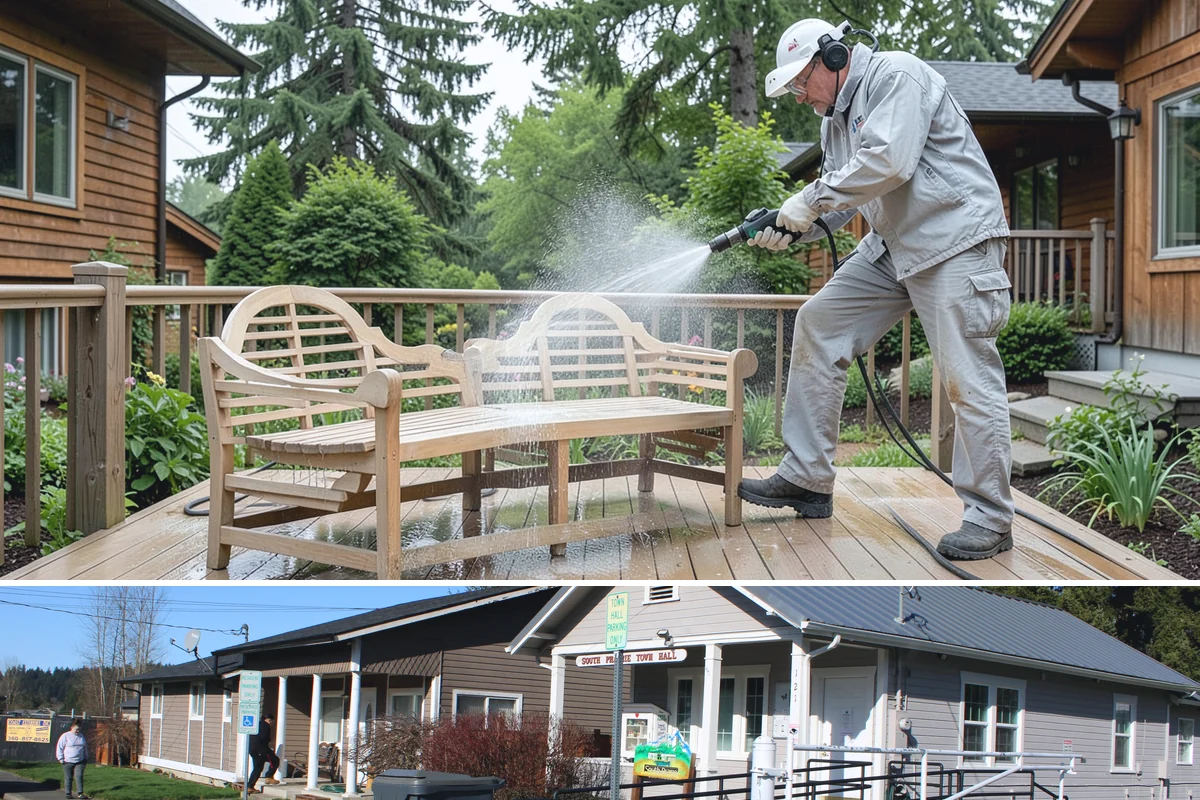 Limestone Cleaning in South Prairie, Pierce County, WA - Dry summer weather is safest, because saturated limestone is even more delicate and slower to recover after cleaning.