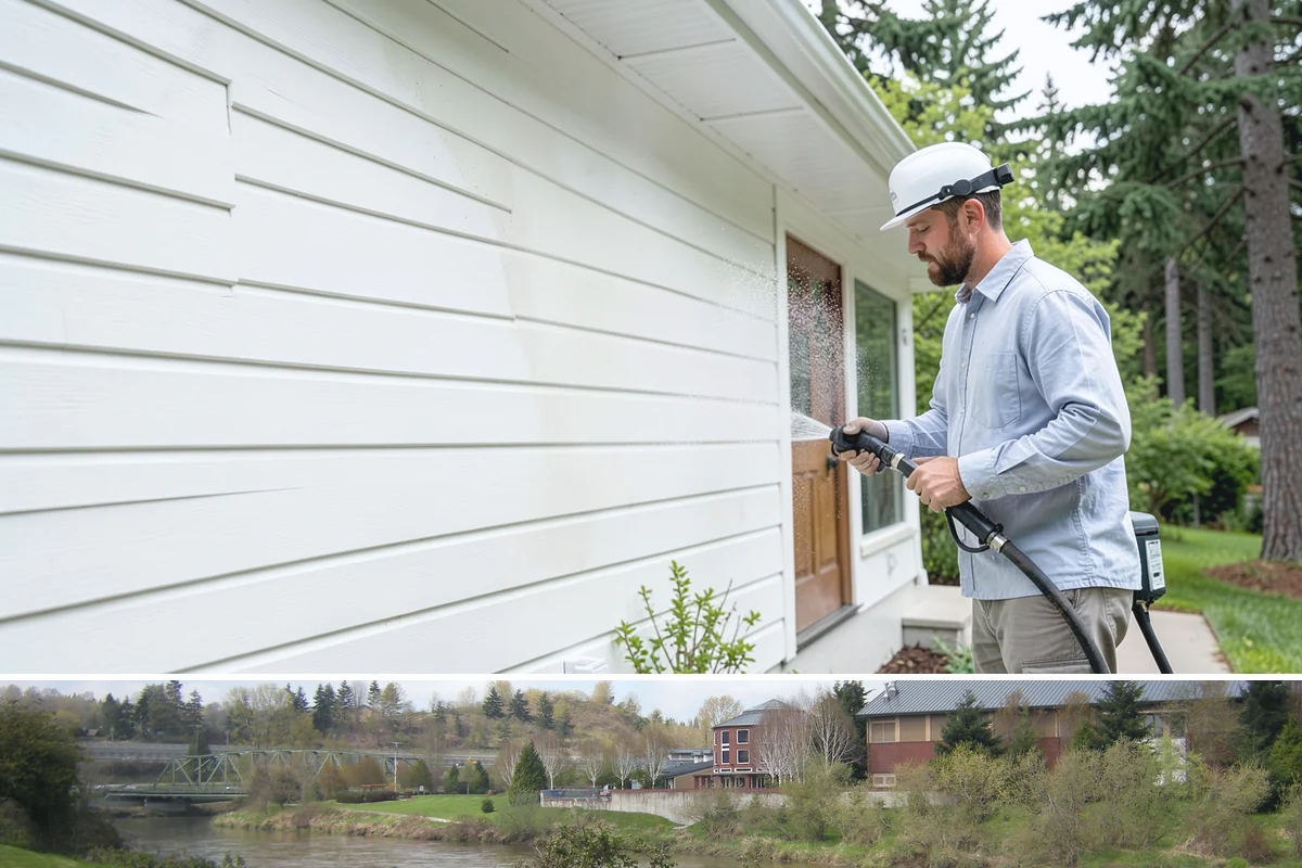 Limestone Cleaning in Tukwila, King County, WA - Dry summer weather is safest, because saturated limestone is even more delicate and slower to recover after cleaning.