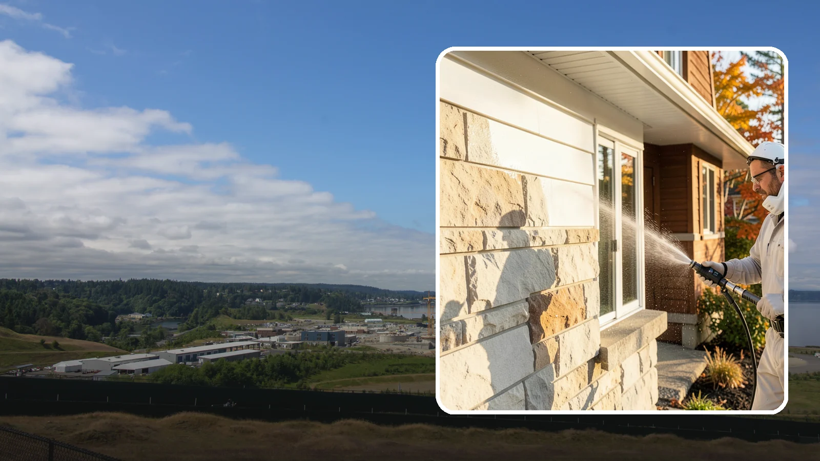 Limestone Cleaning in University Place, Pierce County, WA - Clean soft, acid-sensitive limestone with neutral chemistry that avoids etching the delicate surface.